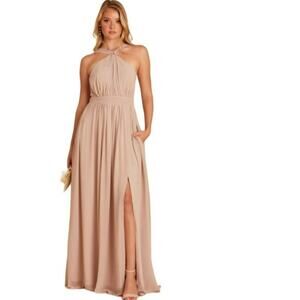 New Birdie Grey Kiko Taupe formal bridesmaid gown maxi sz 8 style BG1104TP20S